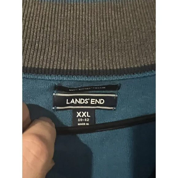 Men's Lands' End XXL Quarter Zip Blue Pullover Sweater-Pre Owned - Picture 3 of 6